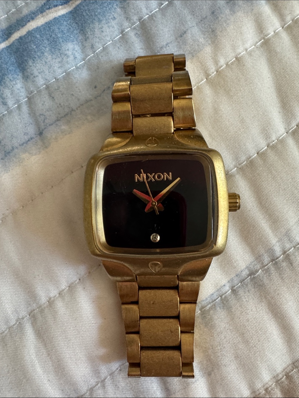 Nixon Gold-Tone Bracelet Watch with Black Square Dial